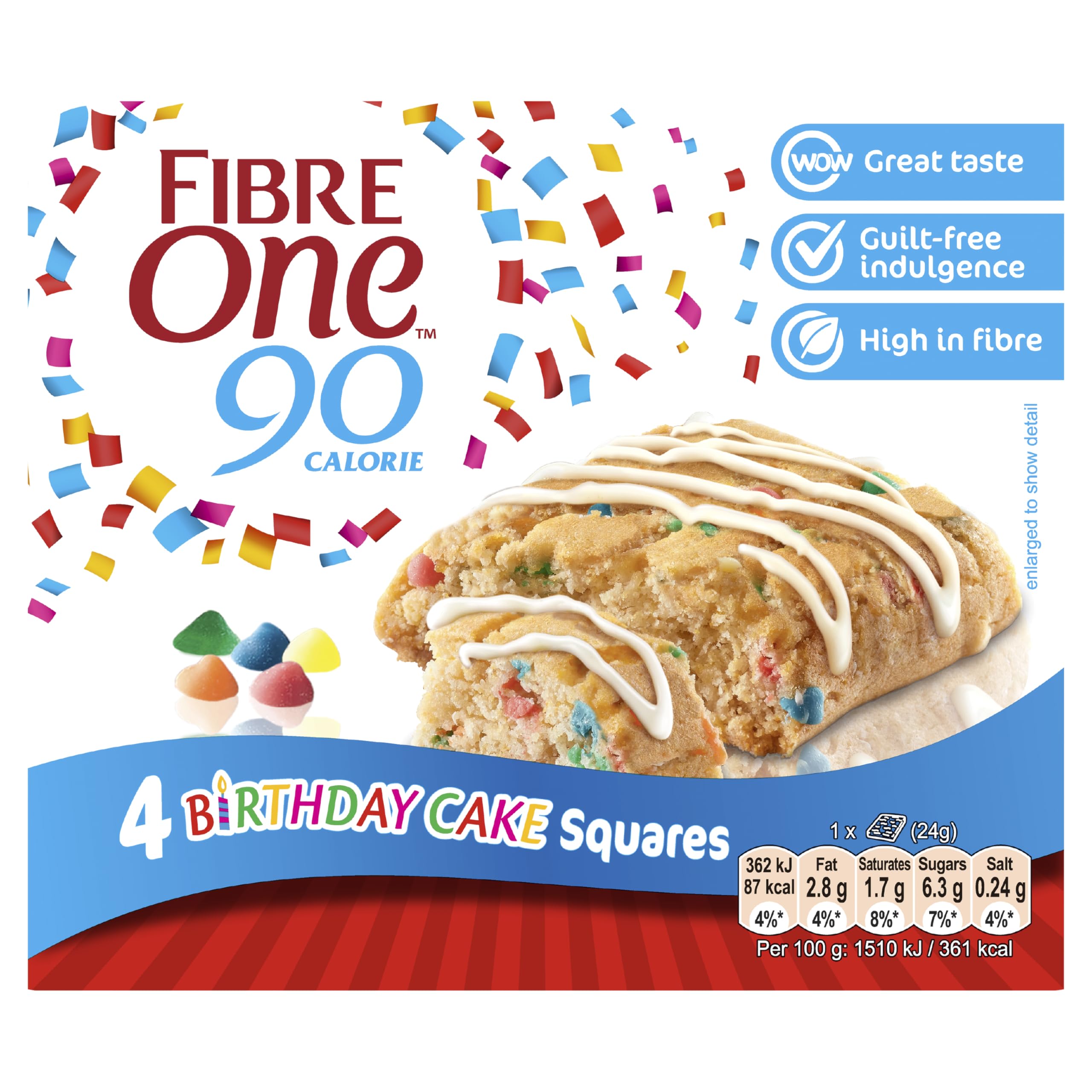 Fibre One 90 Calorie 4 Birthday Cake Squares 7 x 4 x 24g