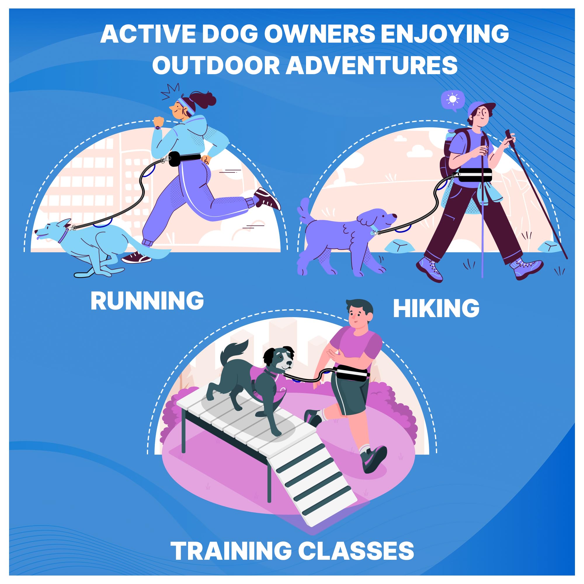 Correa para perro manos libres, correa para correr con cinturón de cintura, costuras reflectantes y asas acolchadas dobles, elástico sin tirones para caminar, trotar y senderismo, ideal para