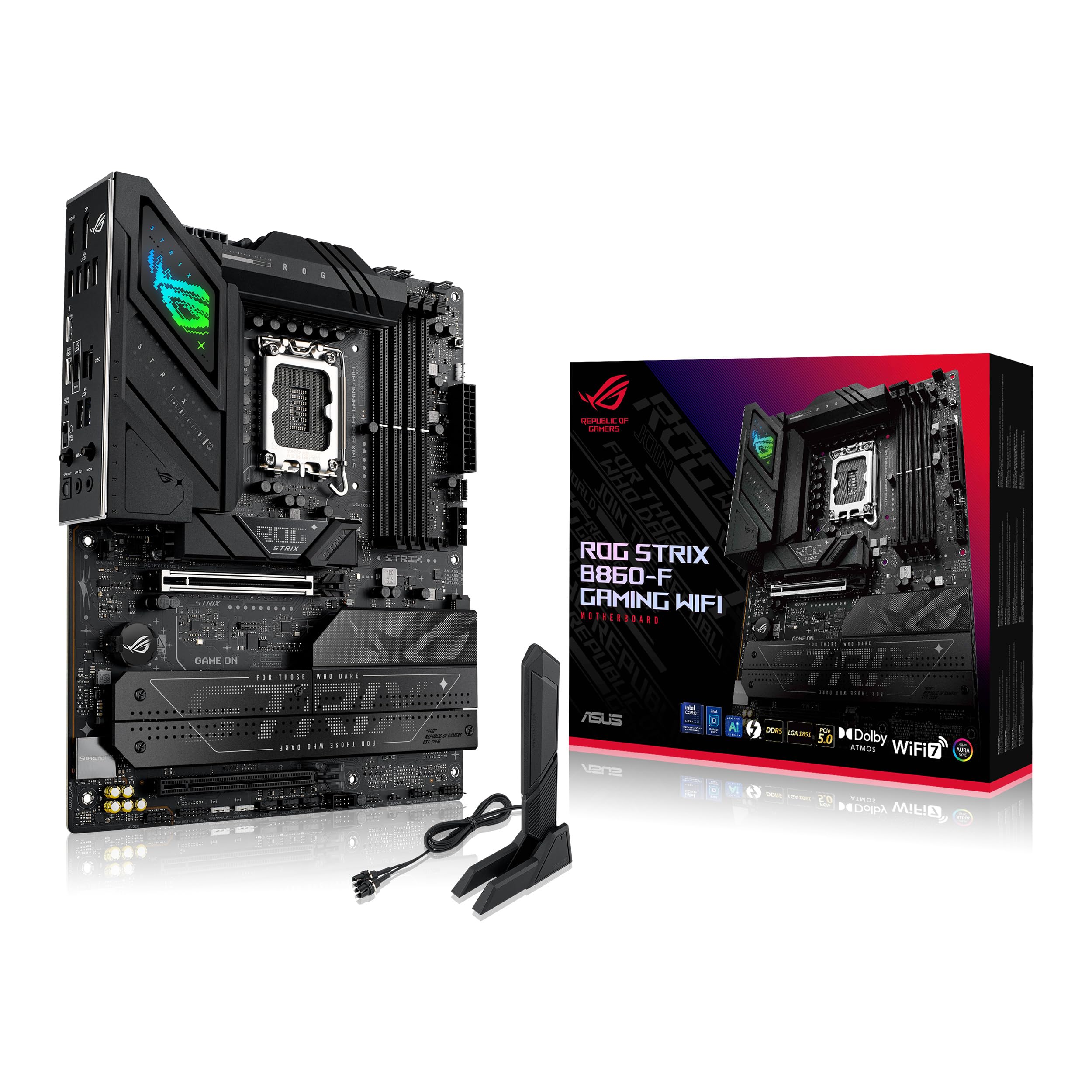 ASUS ROG Strix B860-F Gaming WiFi ATX anakart, Gelişmiş AI PC'ye hazır, 16+1+2+1 güç aşamaları, DDR5 yuvaları, PCIe 5.0, dört M.2 yuvası, WiFi 7, Aura Sync RGB aydınlatma