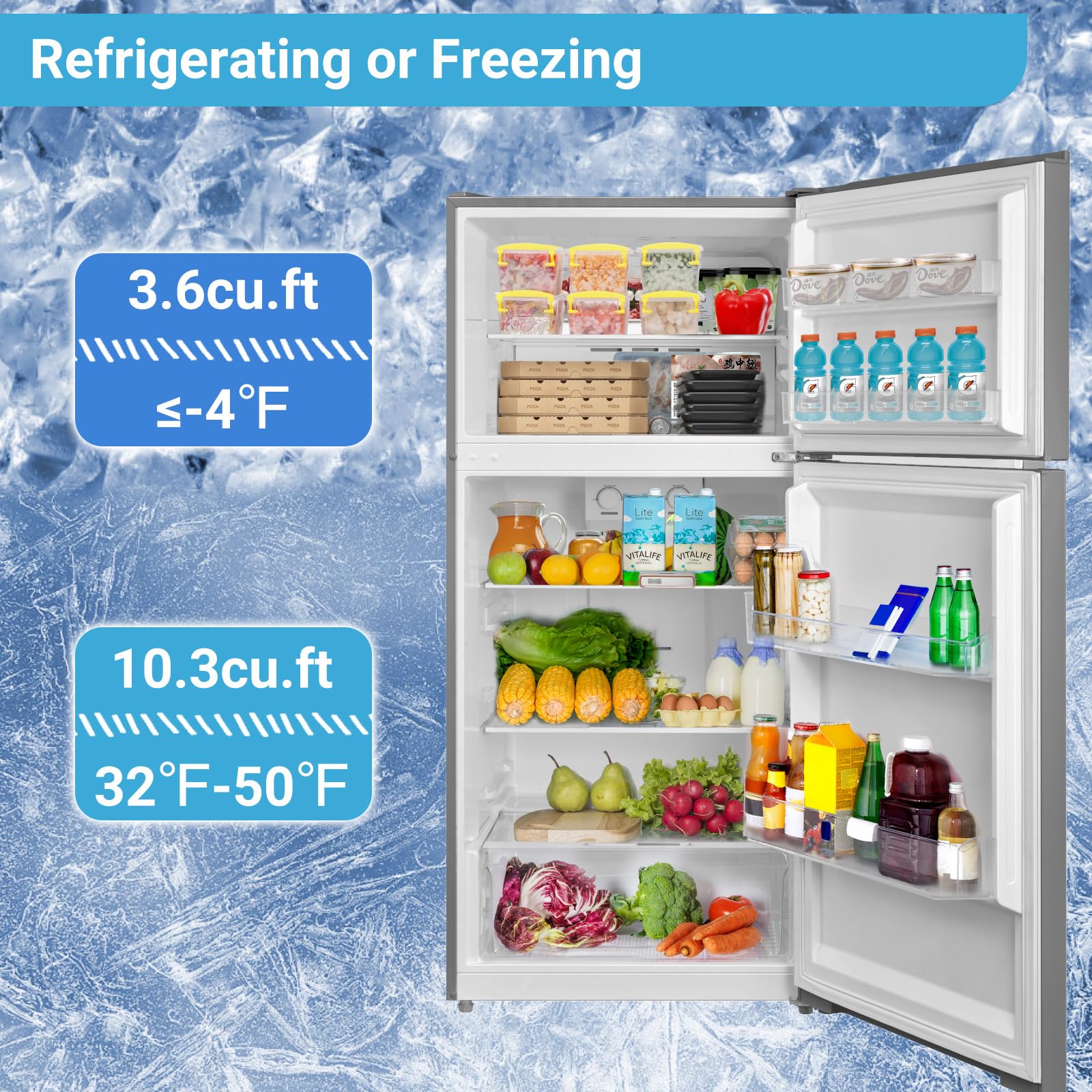Smad Top Freezer Refrigerator 14.0 Cu.ft, Reviseble Door Counter Depth Fridge with Freezer, Frost Free, Adjustable Temperature Garage Ready Refrigerator for Office, Home, Kitchen, Stainless Steel on Fridge.com