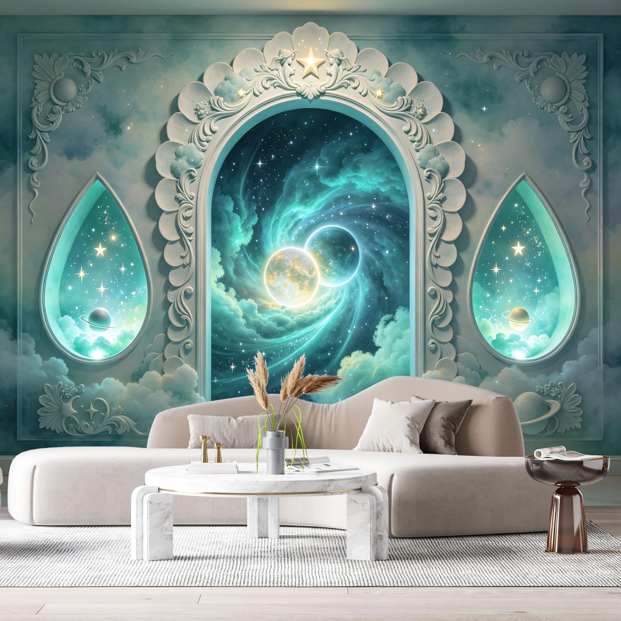 Custom Size Wall Murals Neoclassical Cosmic Portal 3D Trompe L'Oeil SelfAdhesiveWall Fabric Removable Wallpaper Wall Decor for Living Room Bedroom Bathroom