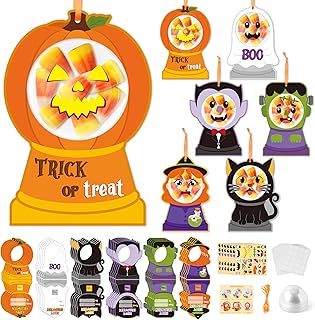 CY2SIDE 30set Halloween Trick or Treat Candy Holder Cards Craft Kit for Kids, DIY Halloween Ghost Vampire Black Cat Bubble Gum Machine Candy Holder Cards Gifts Happy Halloween Party Favors Bag Fillers