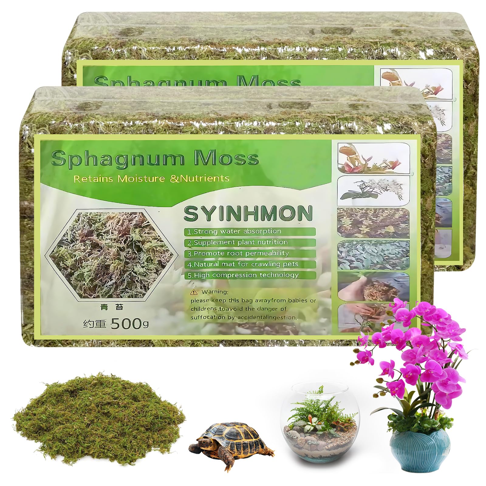 2 x 500 g de musgo sphagnum para plantas, nutrición de turba orgánica, sphagnum comprimido, musgo de fibra larga, para jardinería y terrarios, orquídeas, enraizamiento de esquejes