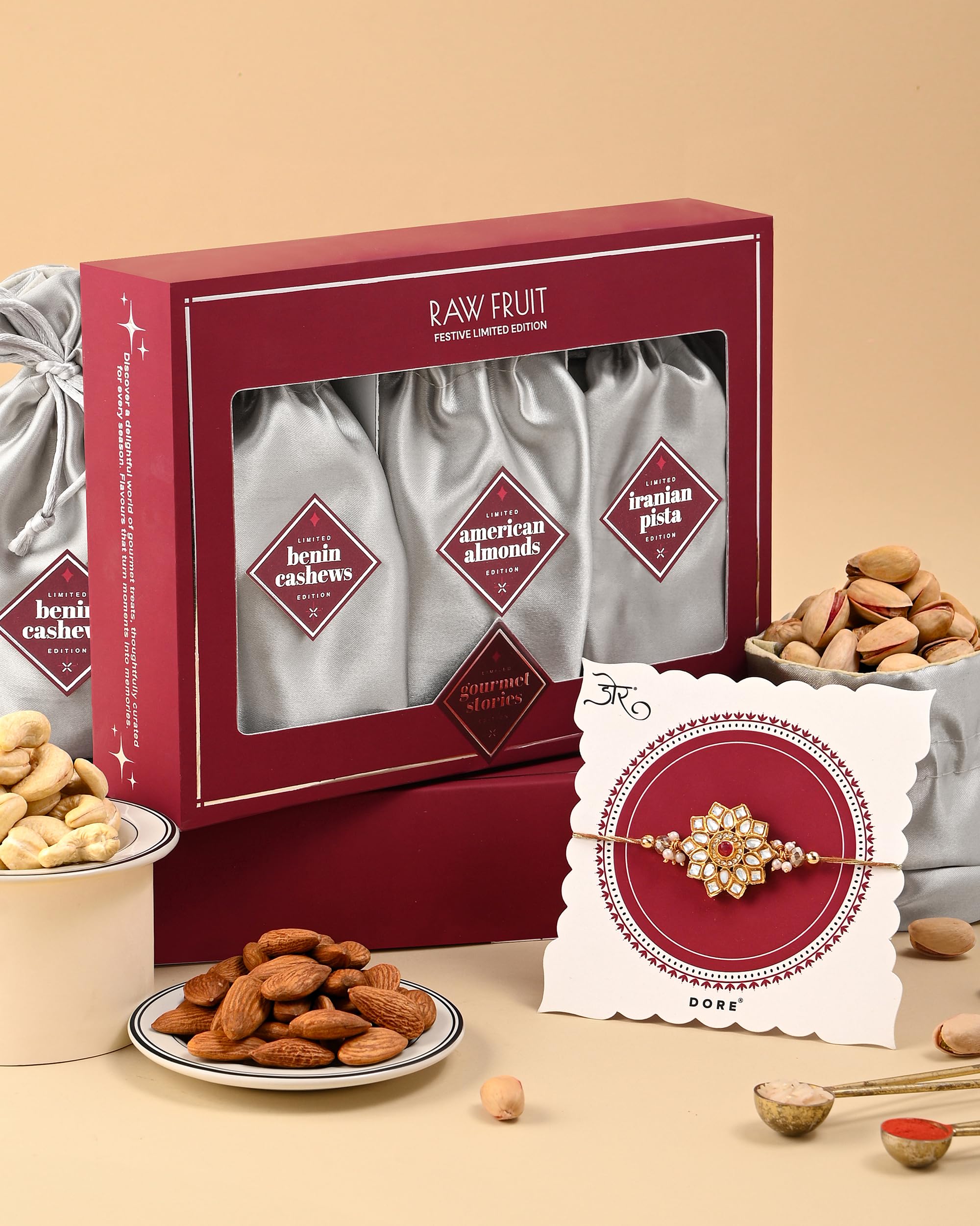 Hyperfoods® Rakhi For Brother Gift For Brother 300 Grams DryFruit Potli Gift Pack Rakhi Gift For Brother DryFruit Gift Pack Whispering Petals Rakhi-image-4