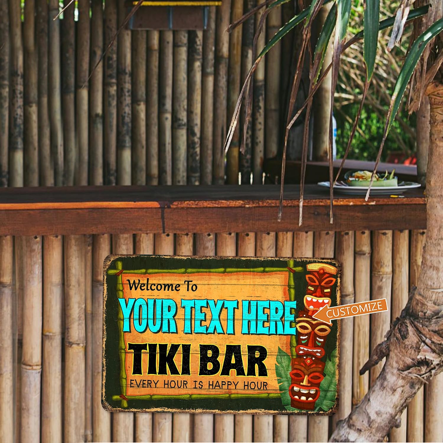 Personalized Backyard Tiki Bar Sign, Tiki Sign, Outdoor Sign, Backyard Wall Decor, Tropical Sign, Beach Wall Art, Patio Plaque, Pub Sign, Made in USA 108122002040