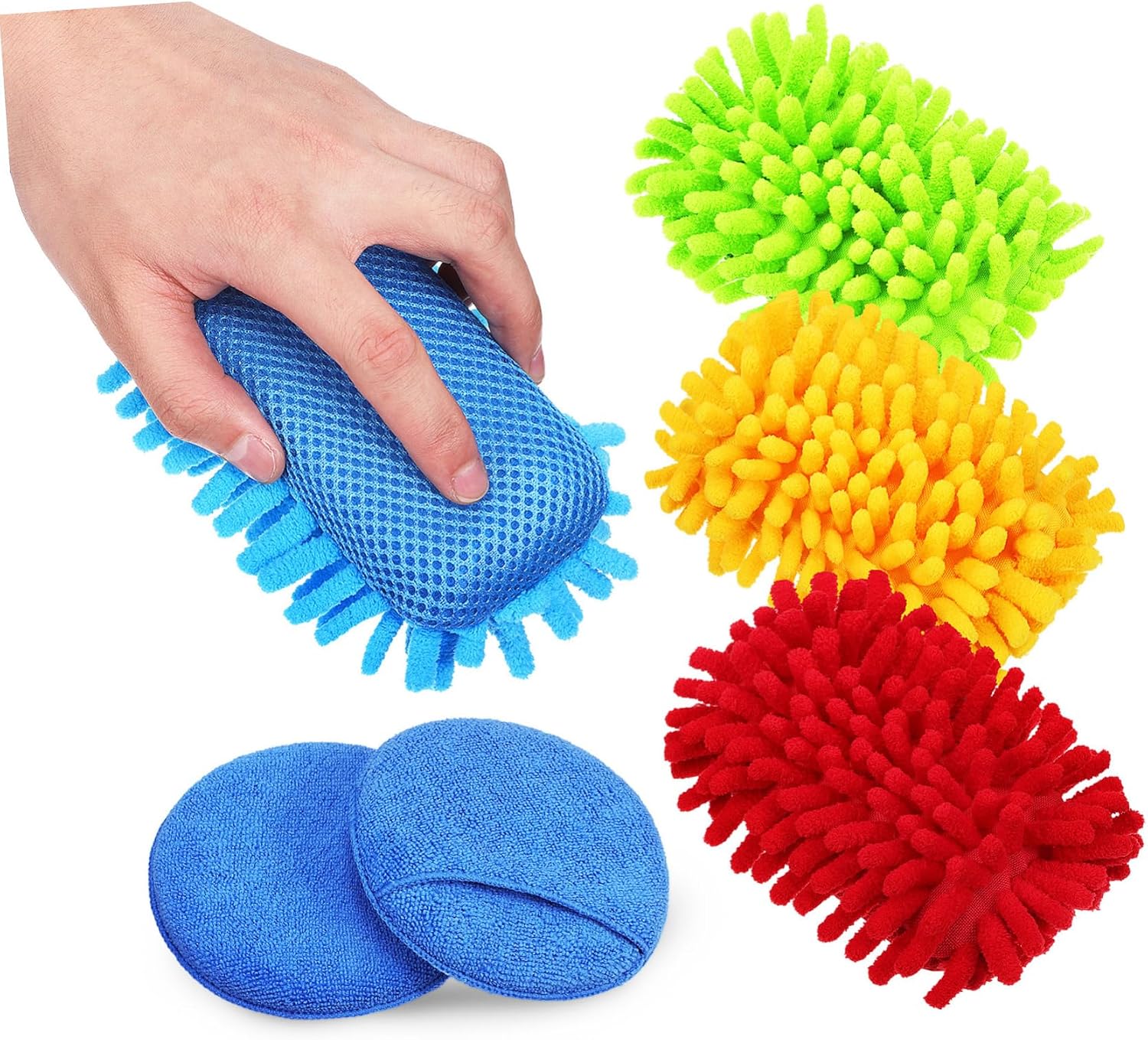 Ipetboom 4pcs Cleaning Sponge Set with Double-Sided Design Chenille for Car