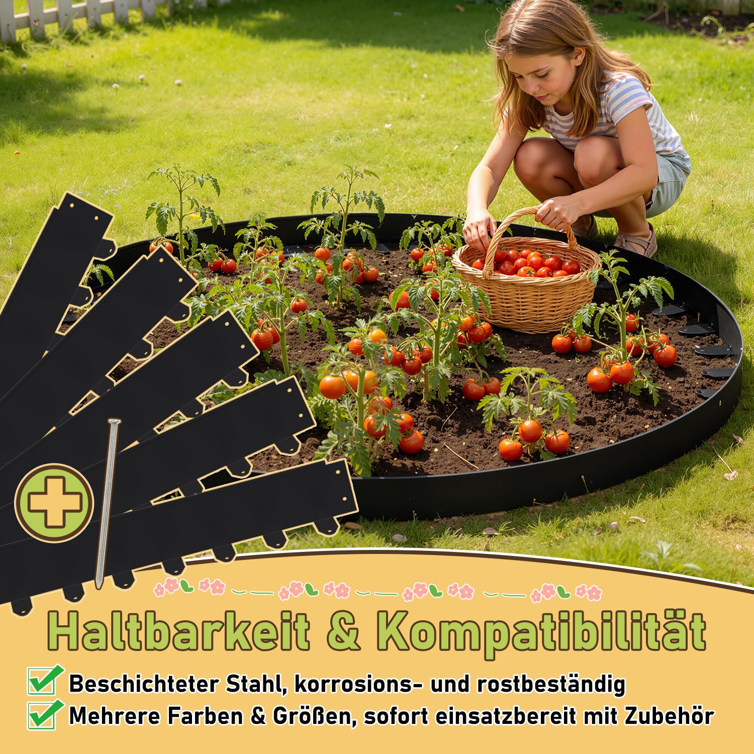 Flexible Rasenkante Metall Schwarz 100cm x 10 cm 20 Stück,Wetterfeste Beetumrandung Einfache Installation mit Erdanker,Mähkante für Blumenbeete,Hofwege,Garten
