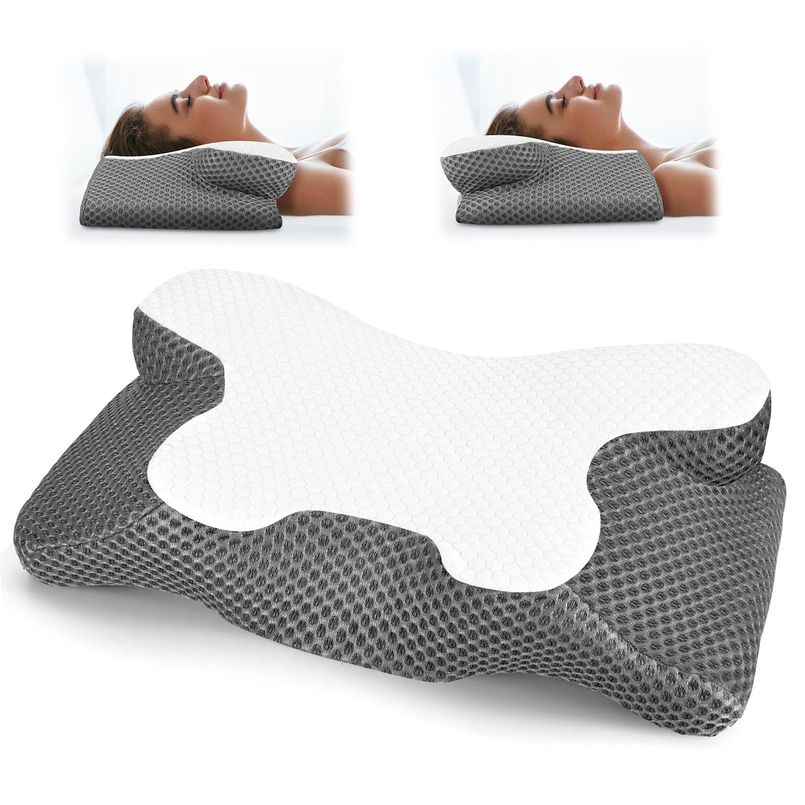 JANUIXCO Almohada Cervicales y Cuello - Almohada Ergonómica para Alivia el Dolor de Cuello y Espalda - Almohada Ortopedica de Espuma Viscoelástica para Dormir de Lado y Boca Arriba