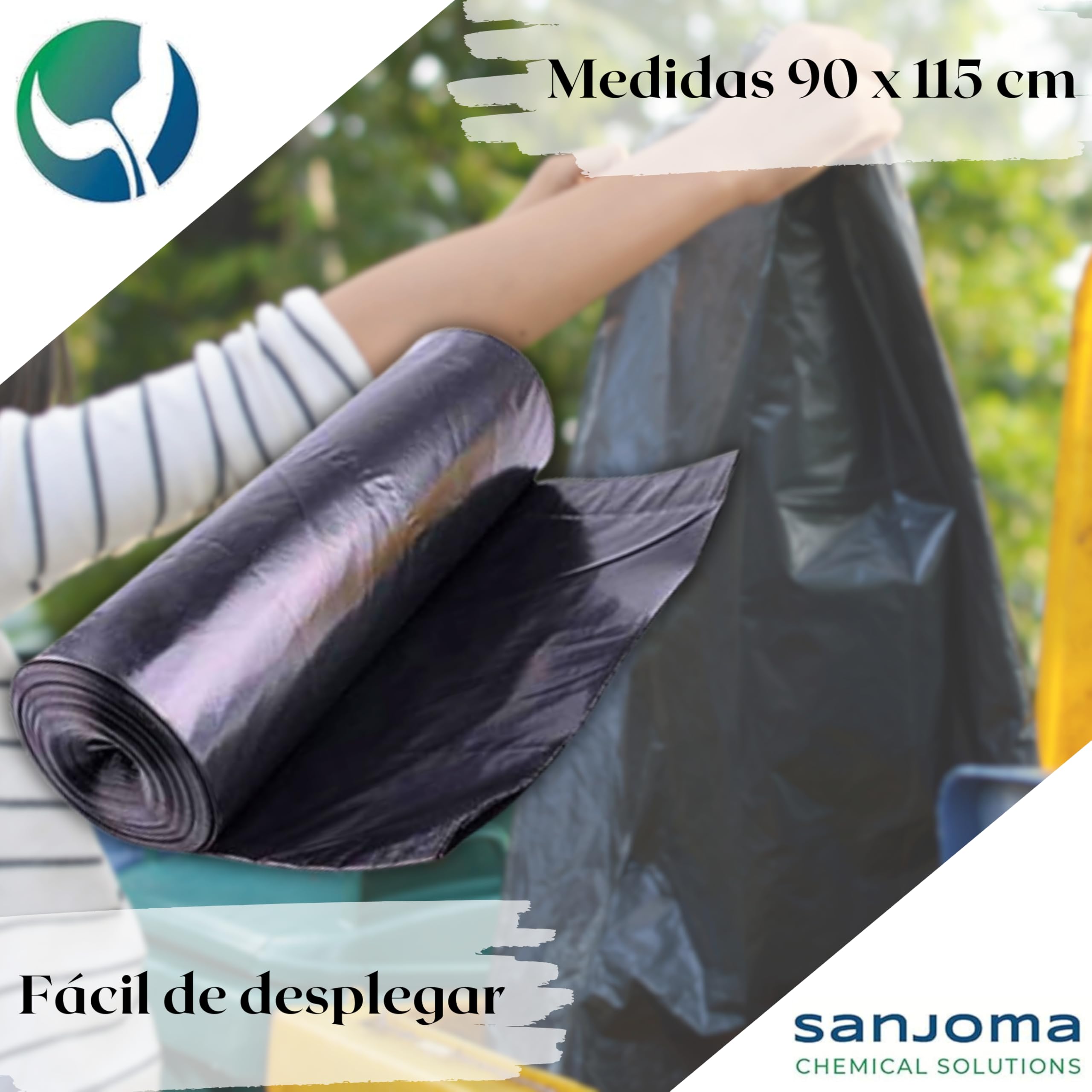 Bolsas Basura Negras - Bolsas de Basura 90 x 115, Bolsas de Basura Grandes, Rollos de Bolsas, Bolsas de Plástico, 10 Bolsas por Rollo - Alta Resistencia (15 Rollos)