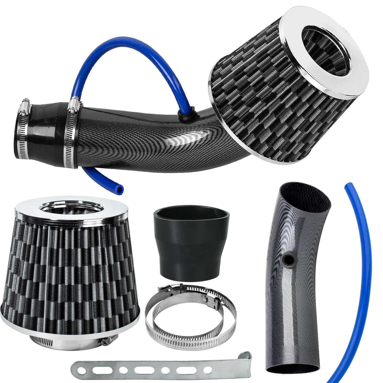 Catekro 76mm Kit Filtro Aria Auto Universale, 3 Pollici Filtro Sportivo | Filtro Aspirazione Dinamico a Cono, Sistema di Aspirazione Fredda ad Alta Potenza, Alto Flusso, Lavabile (Nero)