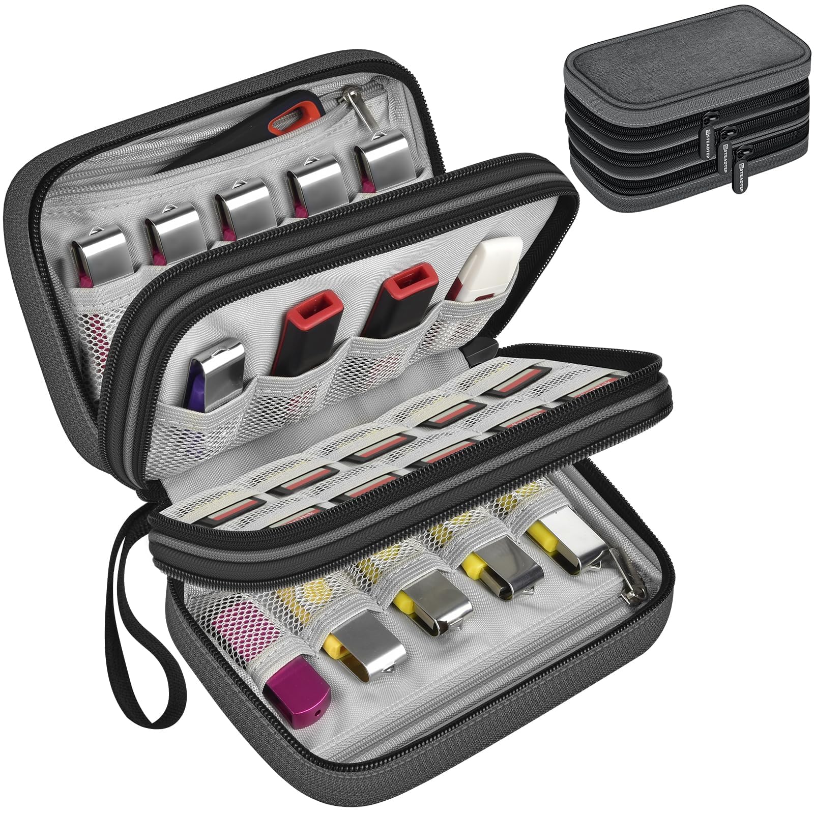 Steadtep 3-Layer USB Flash Drive Case, Holds 24 Drives and 10 SD Cards