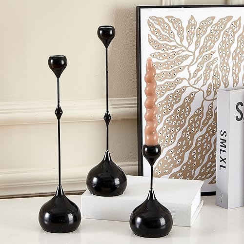 Denique Juego de 3 portavelas de metal con forma de gota de agua, moderno y minimalista para centro de mesa, adornos creativos de escritorio,