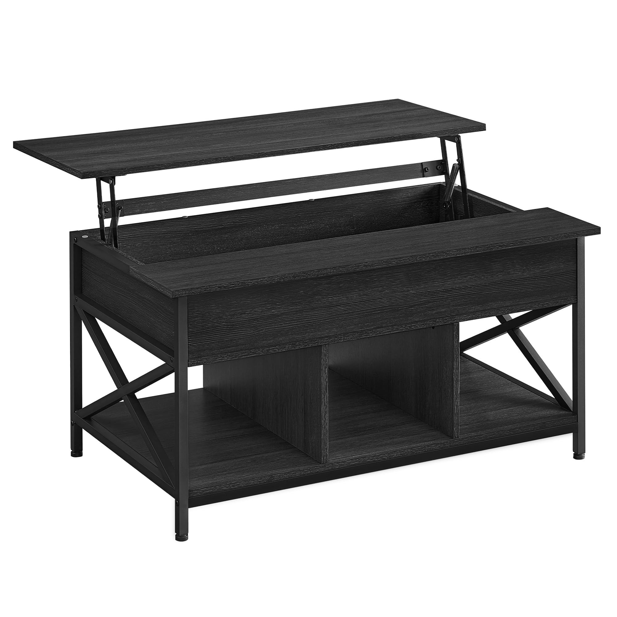 VASAGLE Tavolino da Caffè, Tavolino da Salotto con Piano Sollevabile, Tavolino con Spazio di Organizzatore Aperto e Nascosto, Barre a X, 60 x 100 x (48-62) cm, Grigio Antracite e Grigio LCT205B22