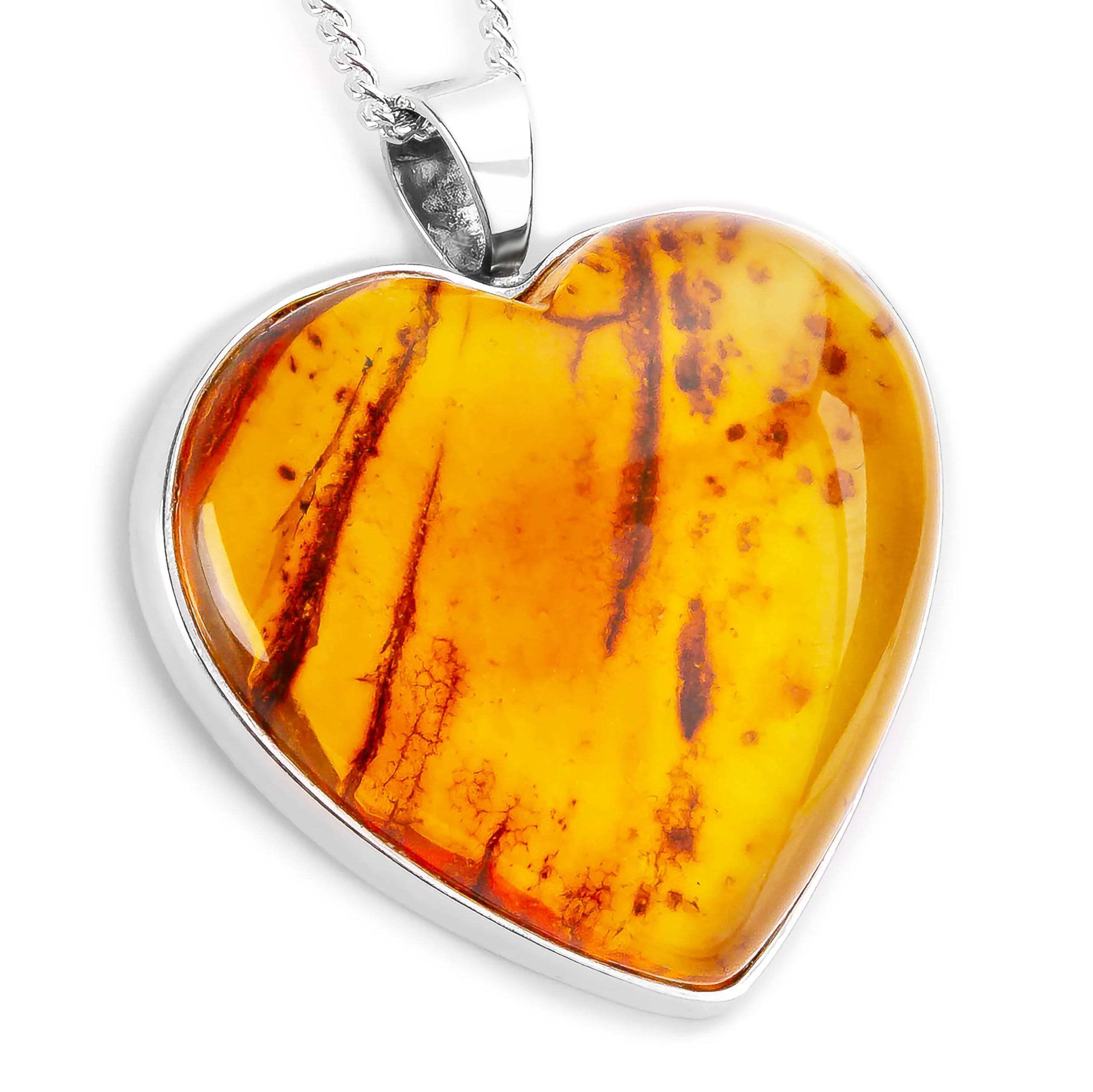 HENRYKA Handmade Natural Baltic Amber Heart Necklace | 925 Sterling Silver Handcrafted Jewellery | Designer Gemstone Pendant