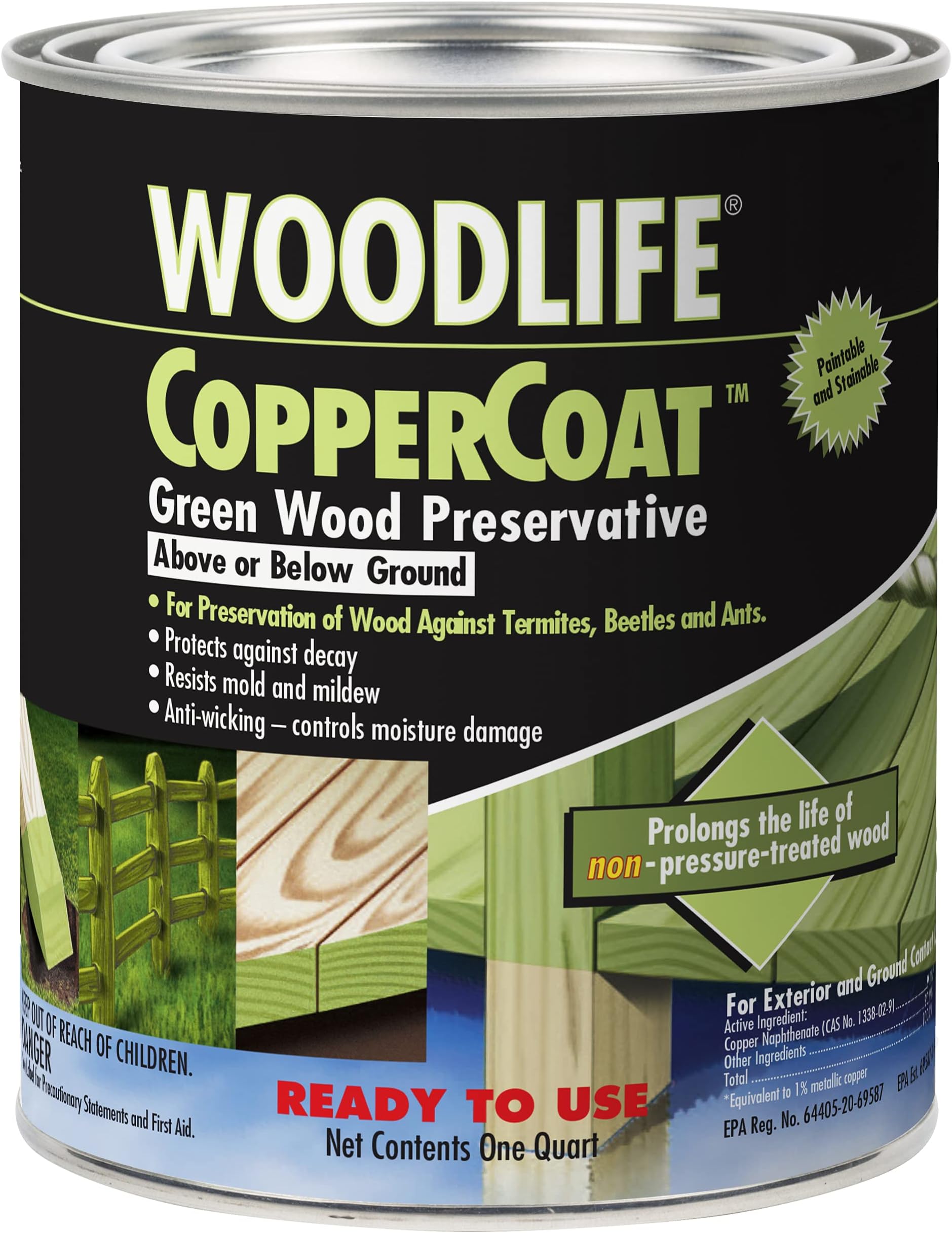 Rust-Oleum 1904A Wolman (Wood-life) Copper Coat Preservative-Below Ground, Quart, Green