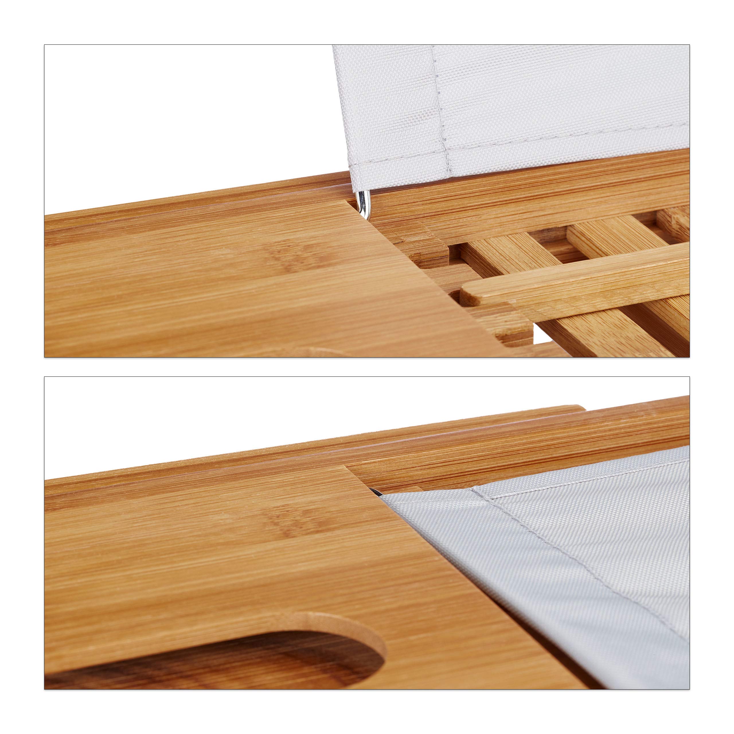 Relaxdays Pont de Baignoire XL, avec Serre-Livre & pour Tablette, Plateau Luxueux, Bambou, Extensible 70-105 cm, Nature