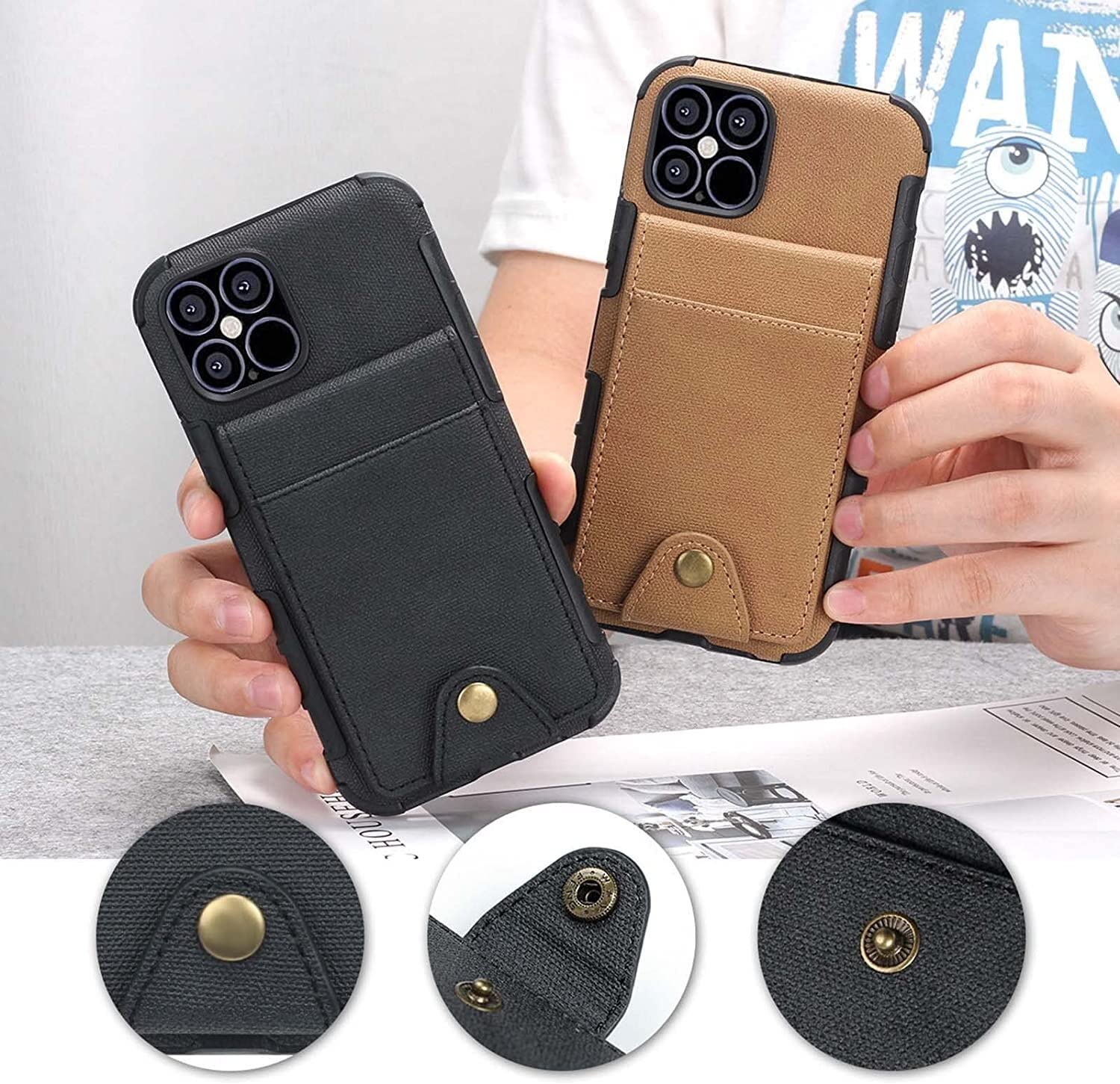 KANUZ Funda para iPhone 13/13 Mini/13 Pro/13 Pro Max, funda de cuero con ranura para tarjetas, funda de teléfono con carcasa de TPU con bloqueo RFID (color: rojo, tamaño: 13pro 6.1 pulgadas)