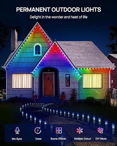 Miniatura 3 de VCOKEN Luces permanentes para exteriores, 63.6 pies con 36 luces LED de Navidad para exteriores con control remoto de aplicación, modos de escena de