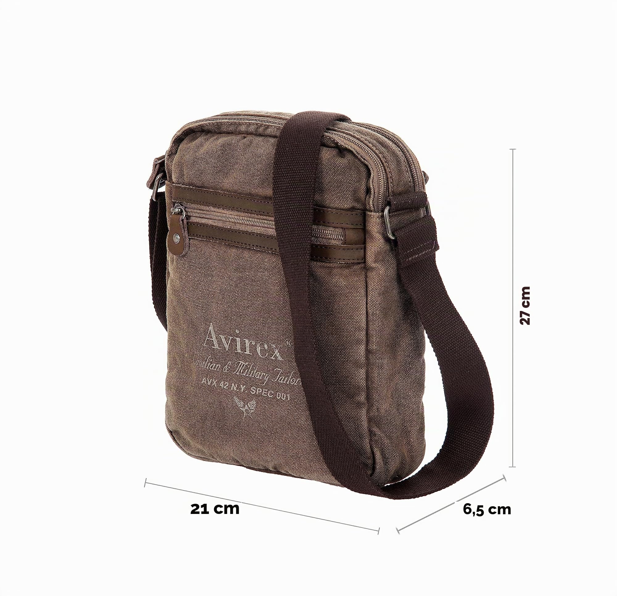 Avirex Borsello a Tracolla in Canvas e Pelle Bovina Anticata, Borsa a Tracolla Uomo in Stile Militare, Collezione 140506 CNV0H (Verde Kaki)