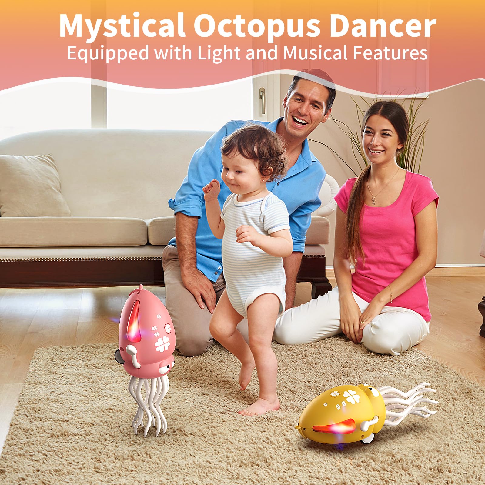SWTOIPIG Interactive Octopus Toy, Dancing Octopus with LED Lighting,Music,Intelligent Obstacle Avoidance and Fishing Rod - Image 2