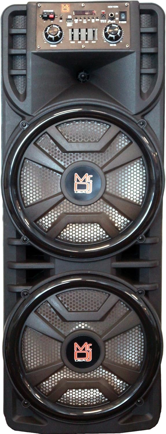 Mr. Dj USA Newyork+ 12" X 2 Rechargeable Portable Bluetooth Karaoke Speaker with Party Flame Lights Microphone TWS USB FM Radio + 7-LED Moving Head DJ Light - Image 8