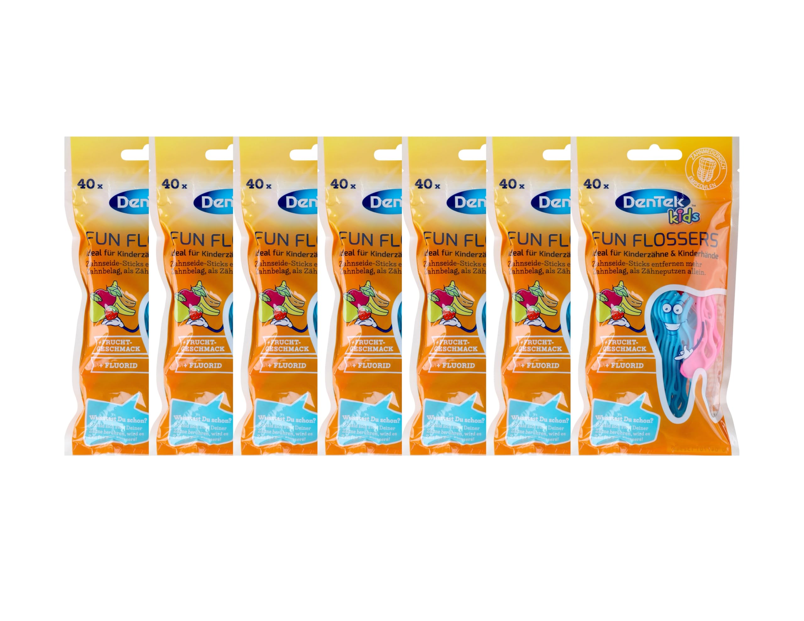 7x DenTeK Fun Flosser Kids dla dzieci o smaku dzikich owoców