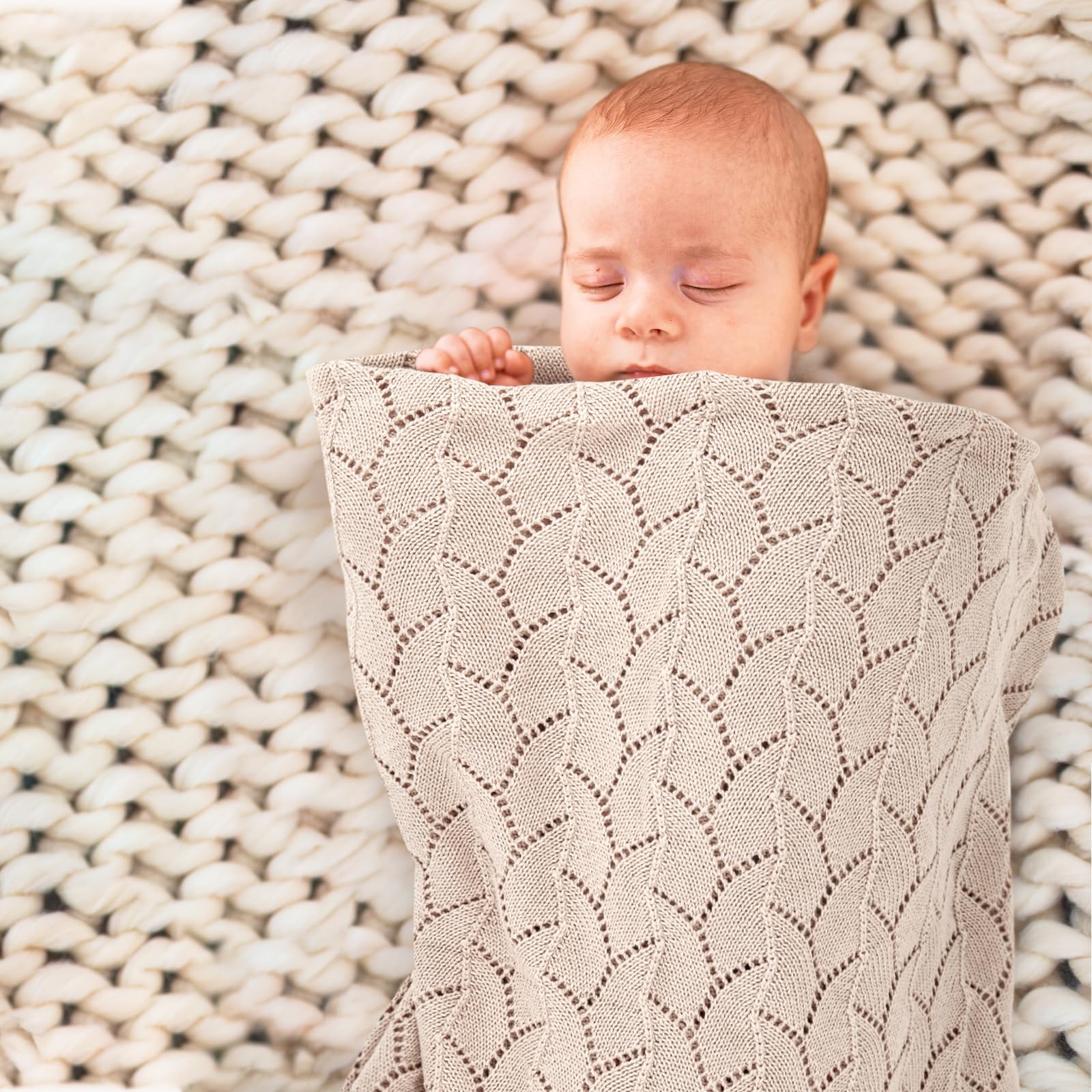 Loyfoky Baby Blanket Cellular 100% Cotton Breathable Cot & Pram Blanket for Newborns Boy Girl,Swaddle,Nursery Camel 100x80cm - Image 4