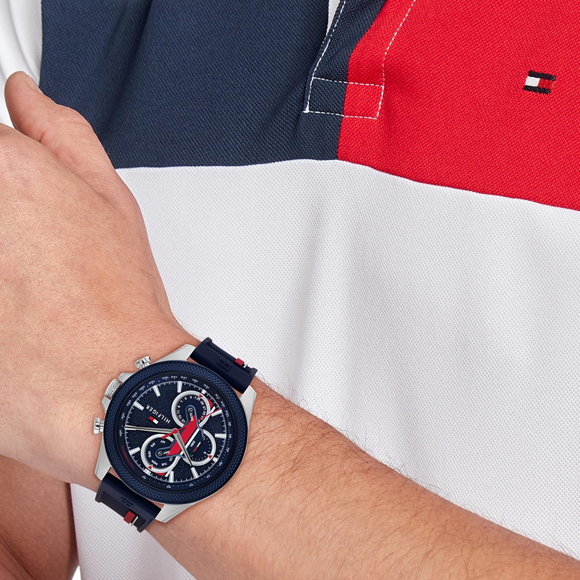 Tommy Hilfiger Orologio Analogico Multifunzione al Quarzo da Uomo con Cinturino in Silicone Blu - 1792083