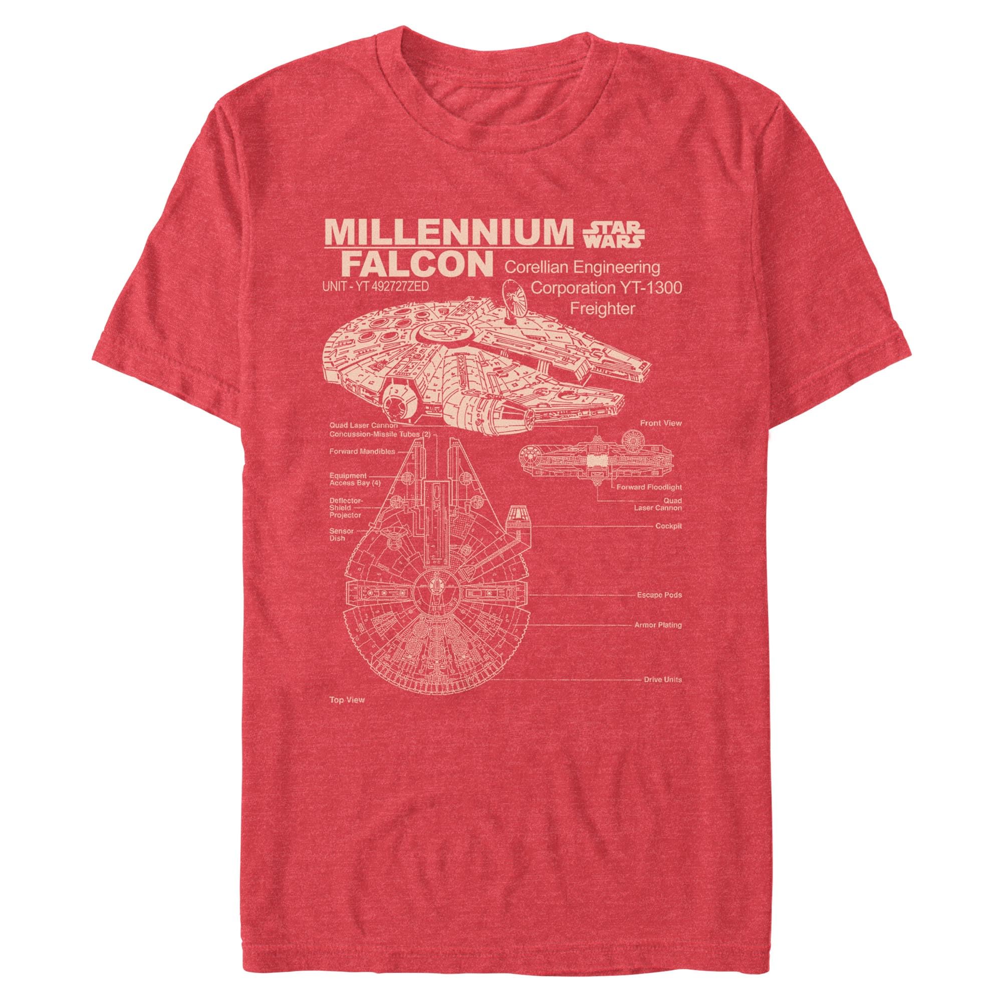 Star Wars Men's Millennium Falcon Detailed Drawing T-Shirt