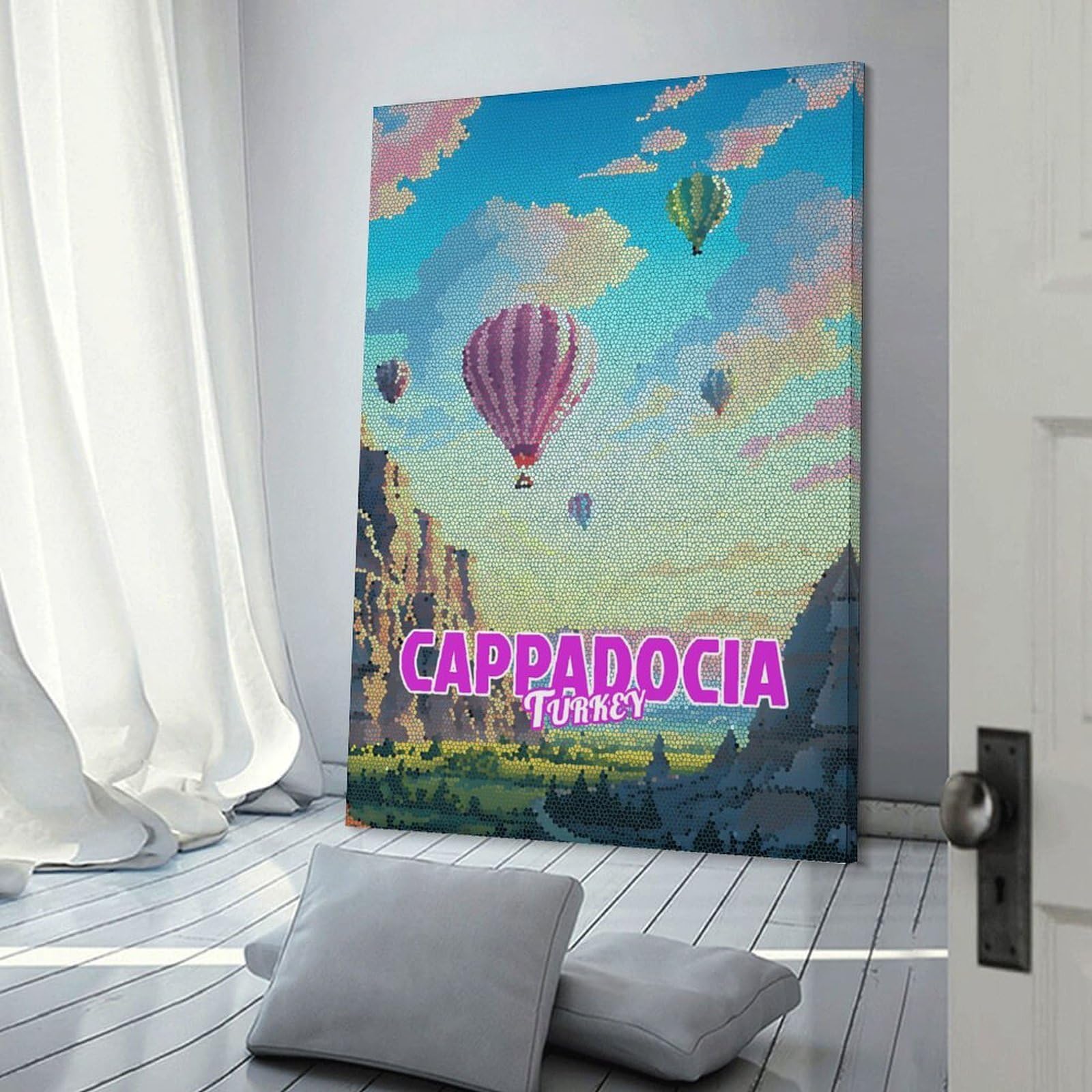 Junmoney Cappadocia Balloons Turkey Mosaic Wall Art Print, 24x36inch(60x90cm), for Study, Office Or Focused Interiors, Home Office Artwork with Decorative Appeal