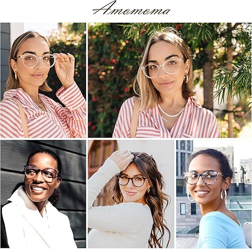 Miniatura 2 de AMOMOMA Lentes de lectura redondos retro para mujer, lindos y elegantes con bloqueo de luz azul, AM6055