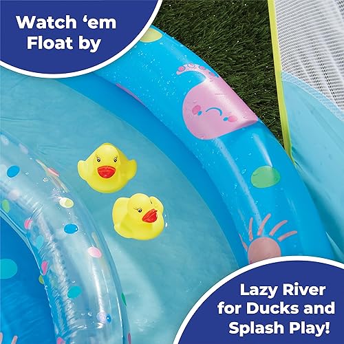Miniatura 3 de SunSmart Lazy River - Piscina infantil con dos patitos de juguete, piscina inflable para niños con toldo extraíble UPF50, piscina resistente para