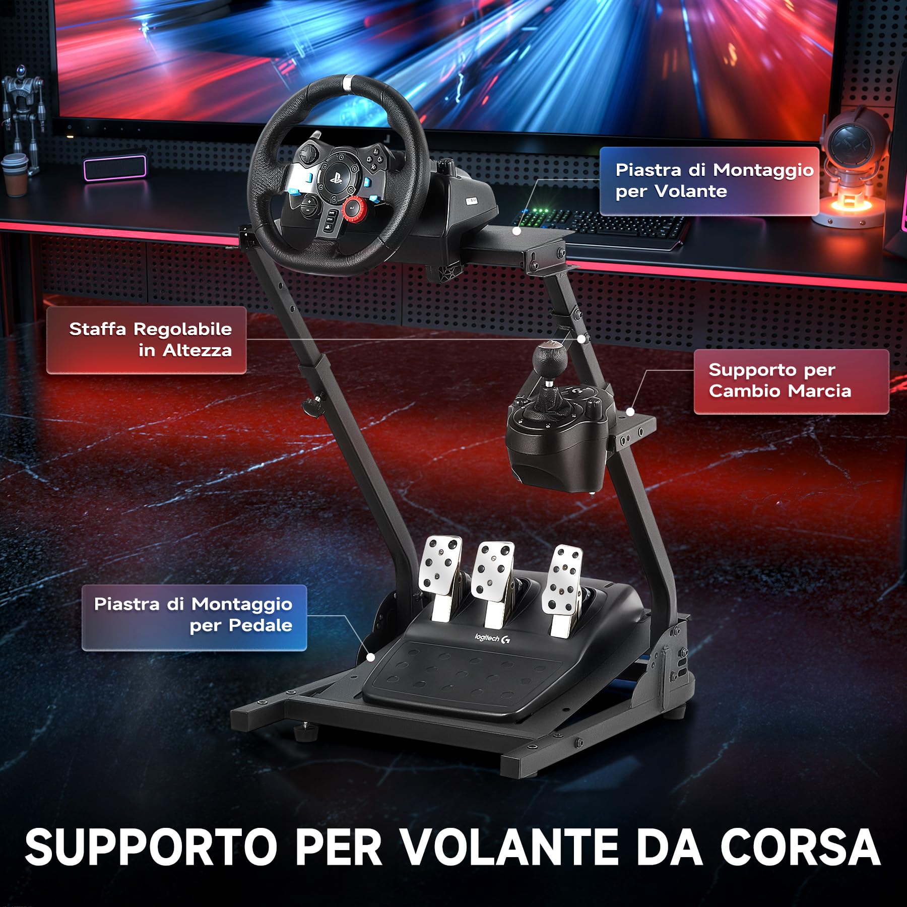 CO-Z Supporto per Volante Logitech G29 Pieghevole Postazione Simulatore Guida Supporto da Corsa Regolabile Supporto per Cambio Simulatore di Cabina di Guida per Logitech G29, G25, G27, G920