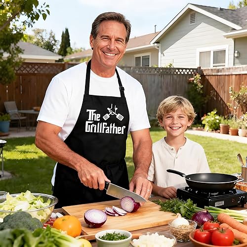 Miniatura 6 de ALIPOBO Delantal de barbacoa divertidos delantales de parrilla para hombres y papá, The Grillfather - Delantal de parrilla para hombre con 2