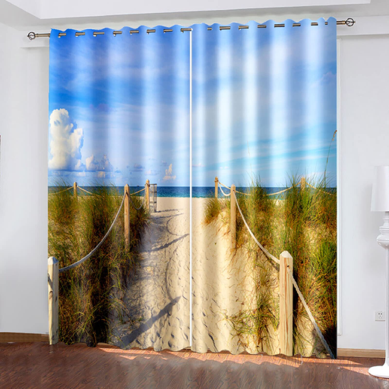 Lato Zwierząt Morskich Dekoracje Plażowe 3D Wzór Drukowanie Salon Parasolka Niestandardowe Zasłony Garnitur Sypialnia Dekoracja Haka,150×166Cm