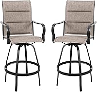 Vongrasig 2-Piece Gray Swivel Patio Bar Stools - All-Weather Textilene High Top Chairs for Backyard Garden Balcony