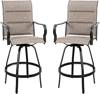 Vongrasig 2-Piece Gray Swivel Patio Bar Stools - All-Weather Textilene High Top Chairs for Backyard Garden Balcony