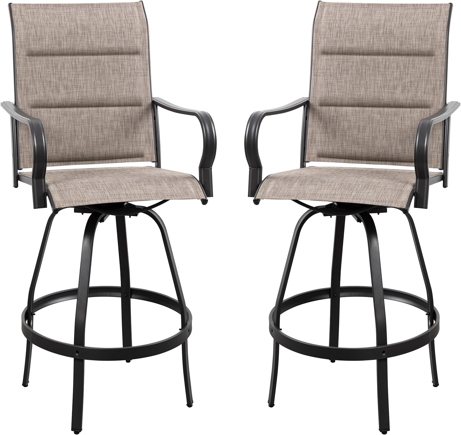 Vongrasig 2 Piece Outdoor Patio Swivel Bar Chairs, All Weather Padded Sling Textile High Top Bar Stools, Bistro Set for Backyard, Lawn Garden, Balcony, Gray