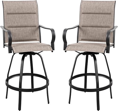 Vongrasig 2 sillas giratorias de bar para patio al aire libre, taburetes acolchados para todo tipo de clima, taburetes de bar de tela alta, juego de
