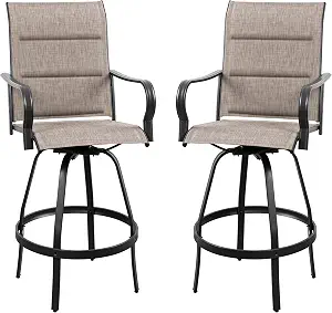 Vongrasig 2 Piece Outdoor Patio Swivel Bar Chairs, All Weather Padded Sling Textile High Top Bar Stools, Bistro Set for Backyard, Lawn Garden, Balcony, Gray