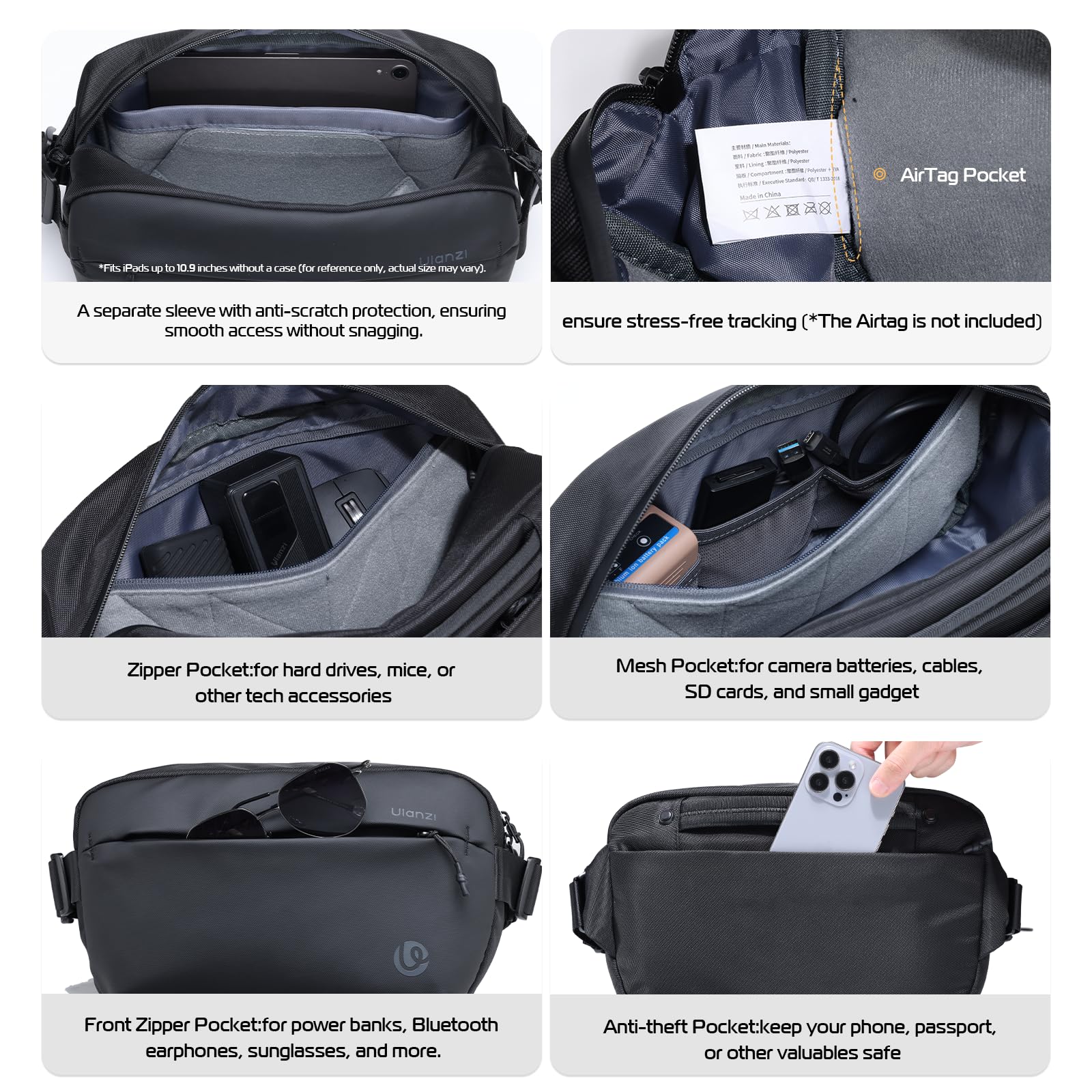ULANZI Bolsa Funda Cámara Réflex 10L, Negro Bolsa Cámara Fotográfica, Bolsa Bandolera Cámara Impermeable Resistente, Mochila para Cámara Réflex Digital Compatible con SLR/DSLR