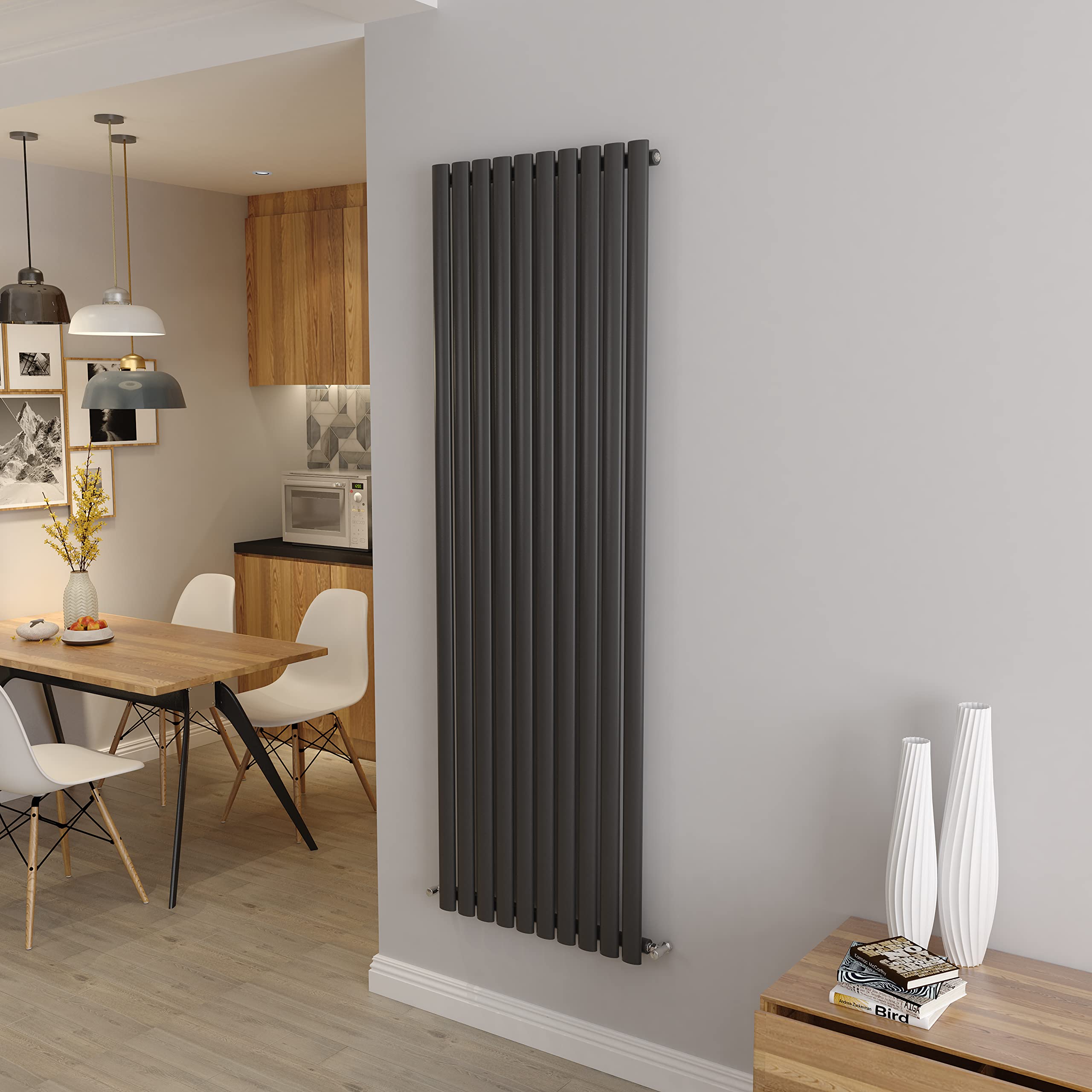 Anthracite Vertical Radiator Oval Single Panel Designer Tall Radiators 1800x590mm Central Heating Radiators