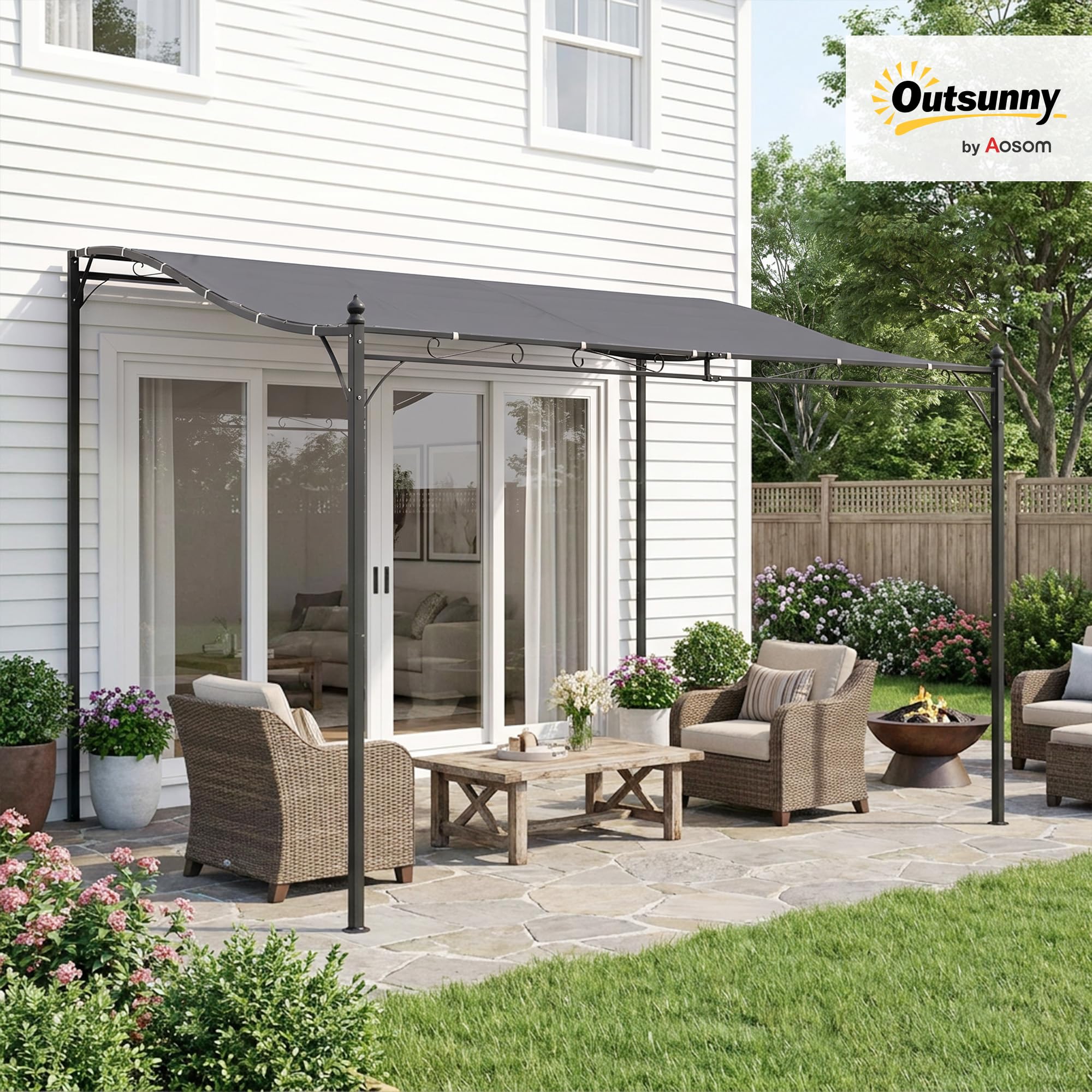 Outsunny Pergola Gartenpavillon Pavillon Zelt Metall 297x297cm Grau