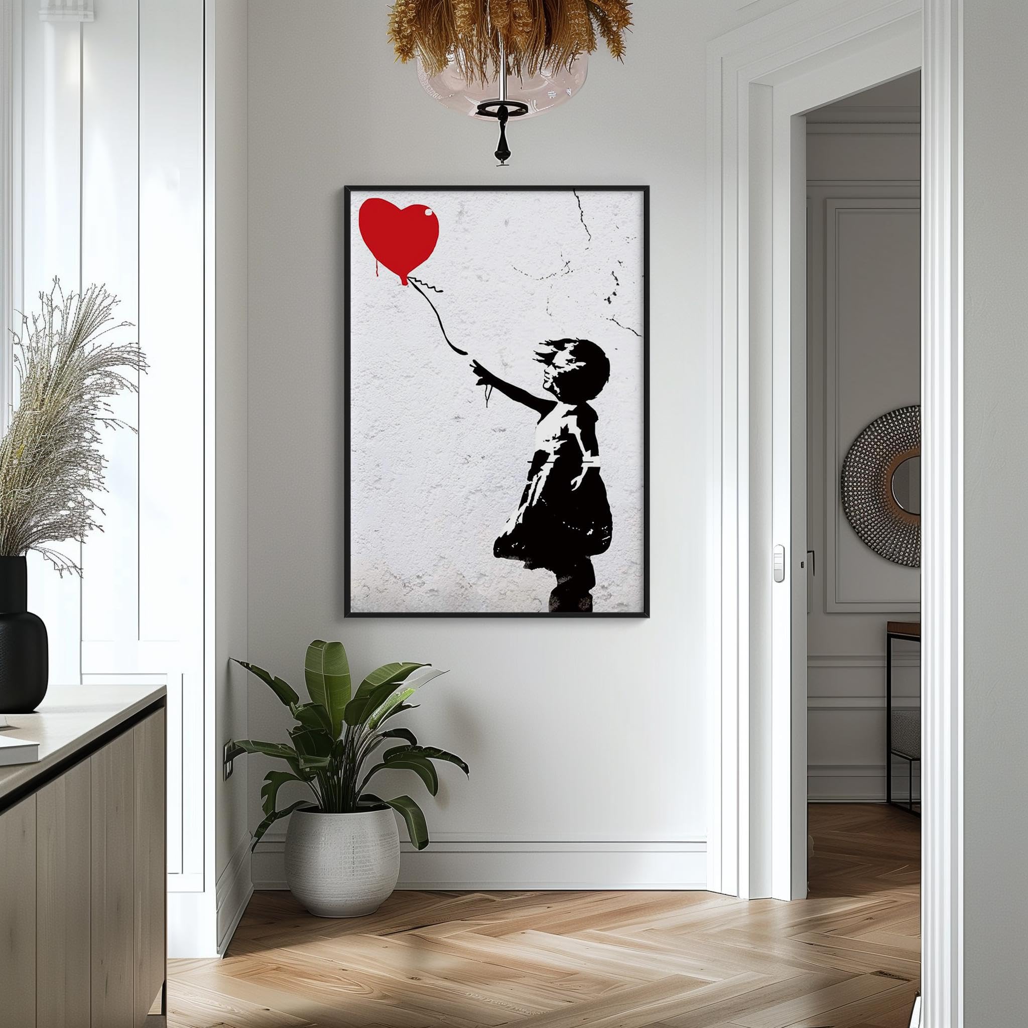 18meng Art Bilder Leinwand Banksy Ballon Mädchen 140x80 cm Wandbild Graffiti Streetart Leinwandbild Groß XXL Kunstdruck Poster für Wohnzimmer Schlafzimmer Büro Wanddeko Leinwand Pictures Mit Rahmen