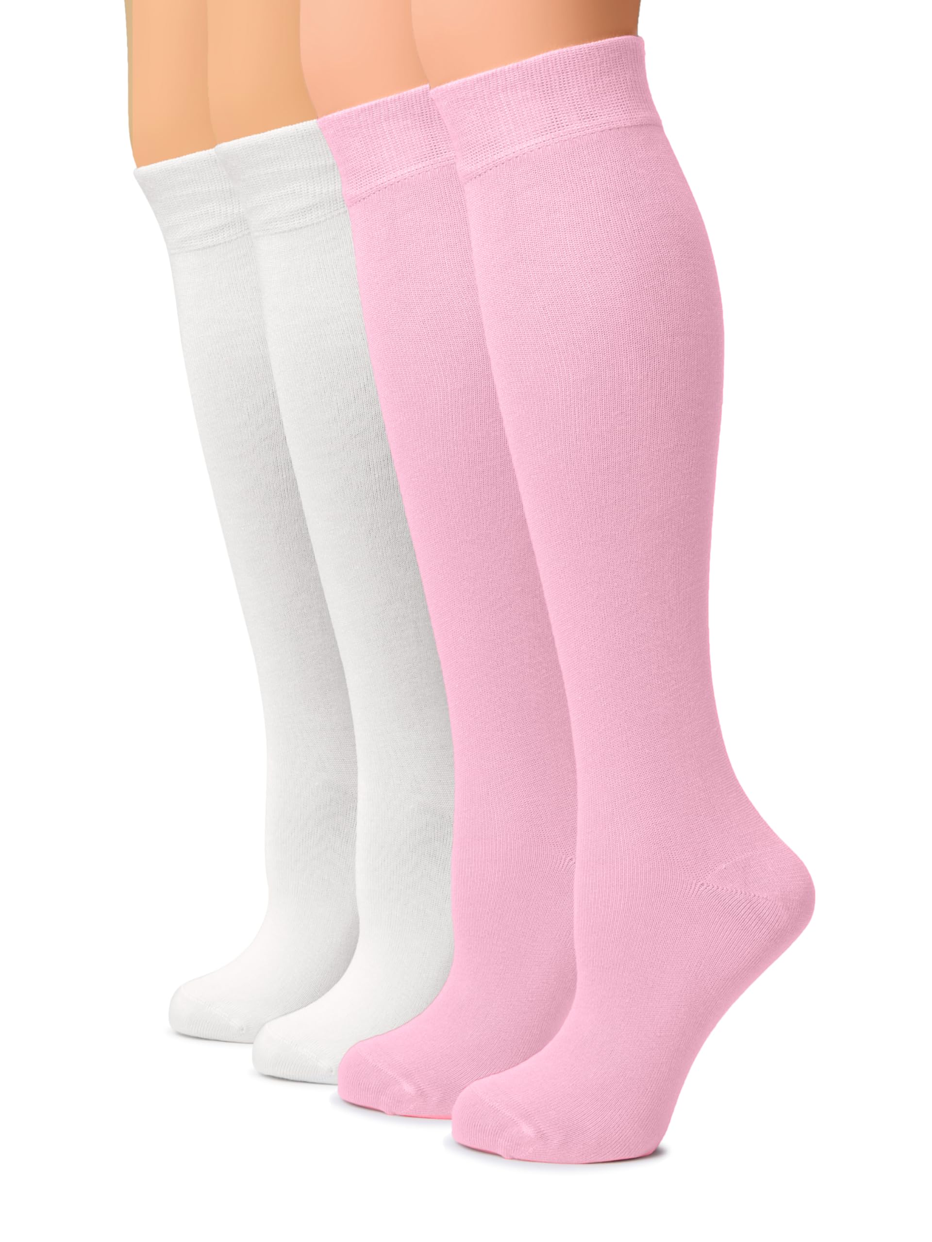 Hugh Ugoli Women Cotton Knee High Socks, Long Dress School Uniform Socks Soft, Lightweight, Size 5-8 &amp; 8-11, 3 &amp; 4 Pairs