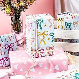MAYPLUSS Girl Wrapping Paper Roll, Girly Bow Wrapping Paper, Reversible Elegant Bows Pink Gift Wrap for Birthday, Girl Baby Shower, Wedding, Christmas, Valentine\'s Day, Bachelorette(17 In X 16.5 Ft)