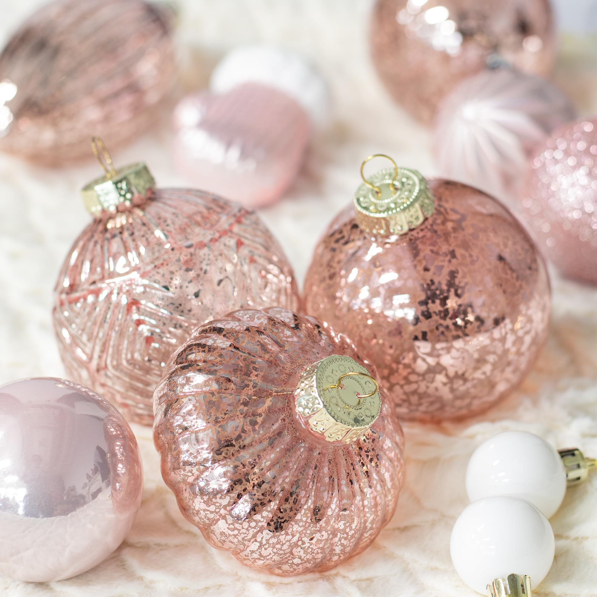 8 piezas bolas de Navidad rosas de cristal de 8 cm bola de cristal colgantes y colgantes bolas ornamento de mercurio deocro de Navidad Perchas Decoraciones navideñas Adornos (Rosa 8)