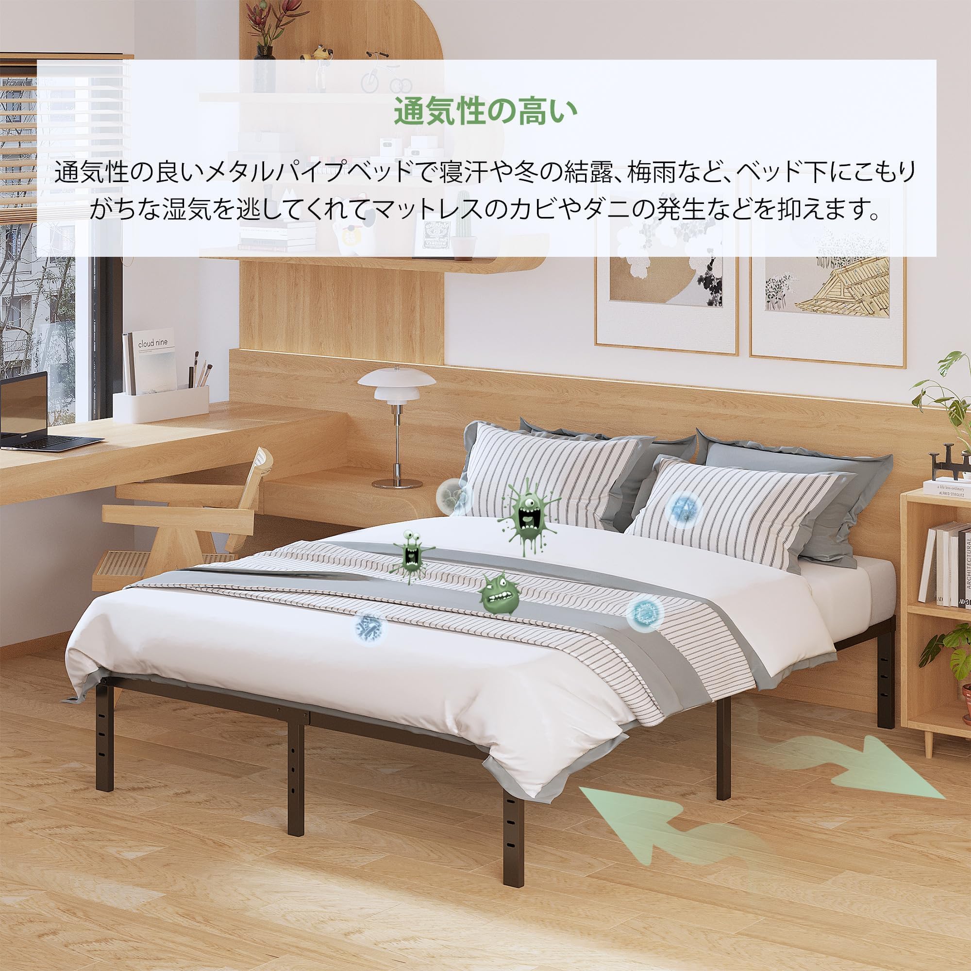 Amazon｜セミダブル ベッドフレーム メタル ベッド下収納 通気性 耐久