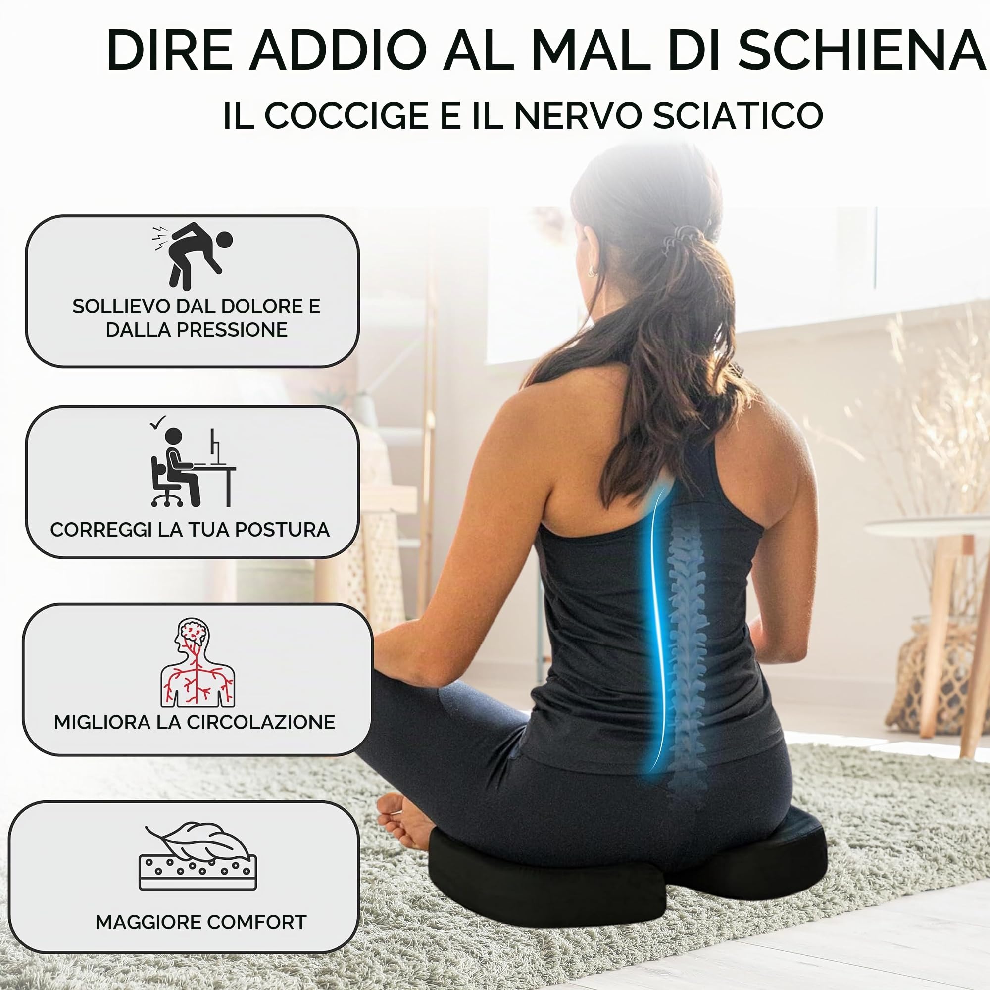 Cuscino antidecubito Cuscino lombare Sedia Ufficio, PDF linee guida Esercizi. Ortopedico, cuscino per sedia da ufficio, cuscino coxis, cuscino viscoelastico, schienale sedile auto, gioco,