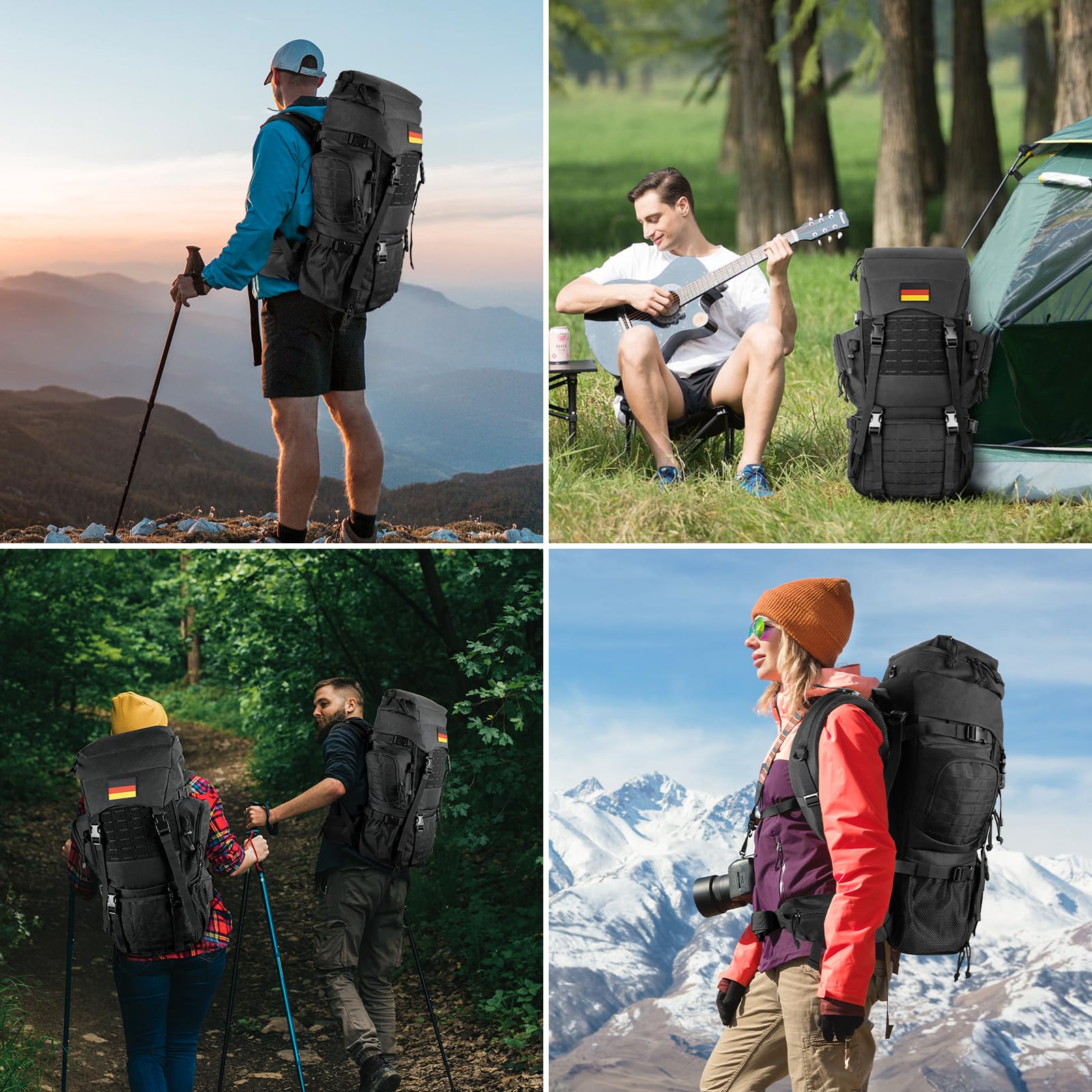 Jueachy Wanderrucksack Rucksack Herren 50L Wasserdicht mit Regenschutz | Reiserucksack Groß Wander Rucksäcke Militär Taktische Molle Rucksack CampingRucksack Travel Backpack Outdoor Trekkingrucksack